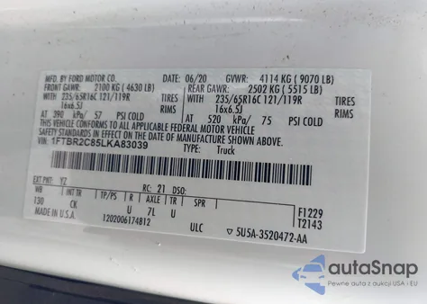 2020 Ford Transit-250 from USA, damaged, VIN 1FTBR2C85LKA83039